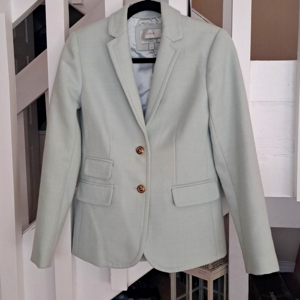 J Crew Hack-ing Beautiful Mint green 100% Wool Jacket/ Blazer. Sz4 Excellent